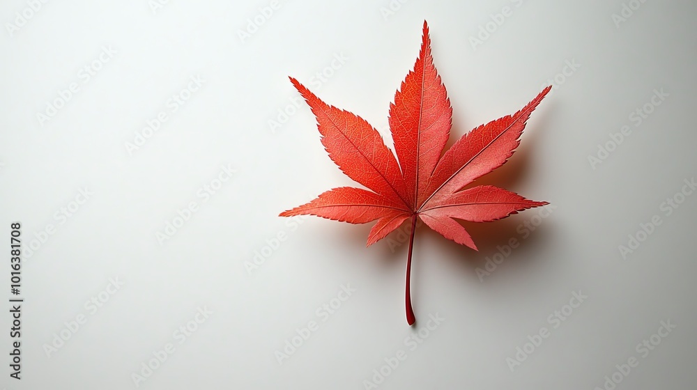 Single red Japanese maple leaf, sharp and defined edges, isolated on a white background, autumn theme Single red Japanese maple leaf, sharp and defined edges, isolated on a white background, autumn theme
