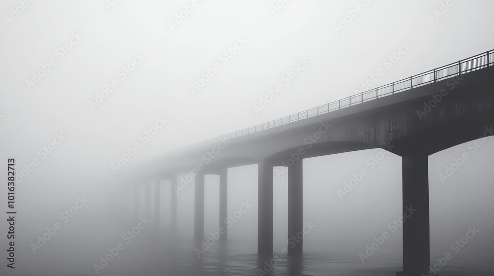A bridge disappearing into the fog. A bridge disappearing into the fog.