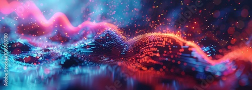 Futuristic Digital Wave with Particles in Neon Colors
