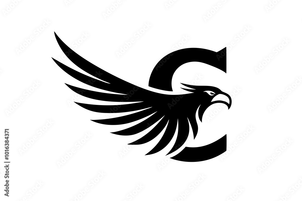 Fototapeta premium Minimal Eagle with C-Shaped Letter Logo on White Background