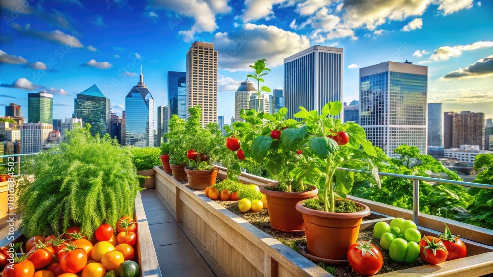 Urban Rooftop Vegetable Garden for Sustainable Agriculture in Modern Cityscape