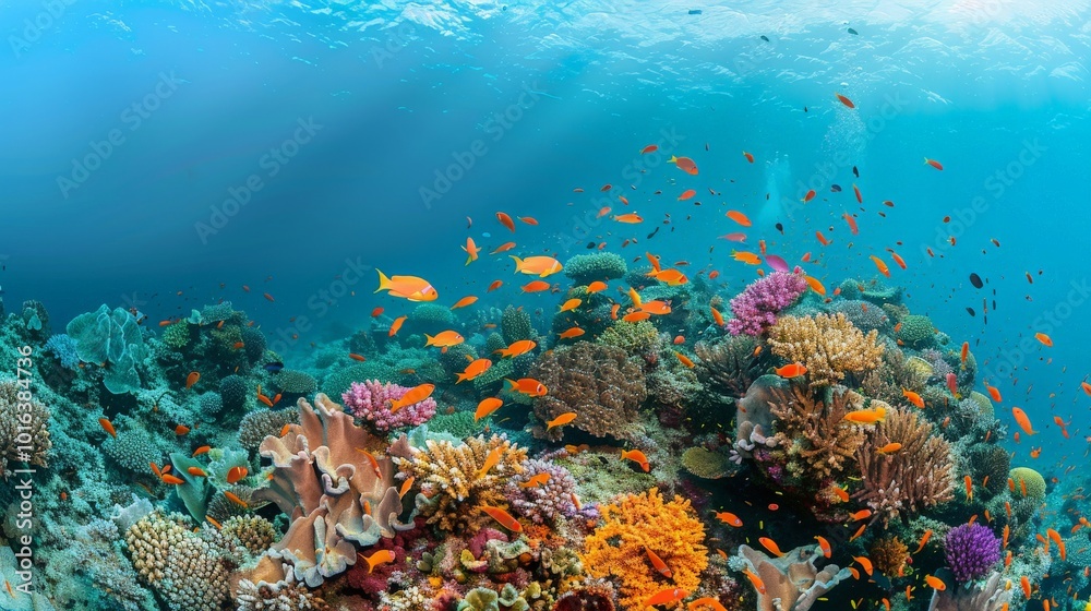 Obraz premium Vibrant coral reef teeming with marine life, showcasing the diversity of underwater ecosystems