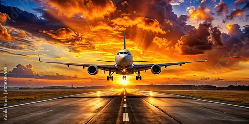 Vertical Screen Plane Landing at Dusk with Vibrant Sunset - Aviation and Travel Photography