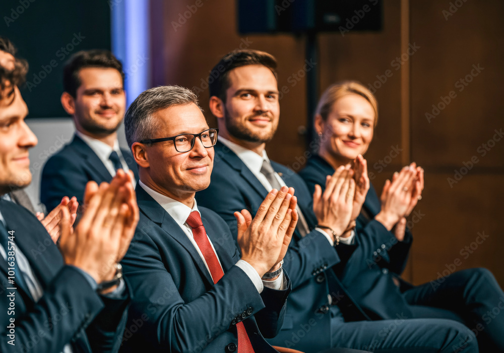 Professional business conference: executives applauding success and teamwork Professional business conference: executives applauding success and teamwork