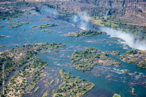 Aerial shot of the Victoria Falls on the Zimbawe Zambia Border. photo