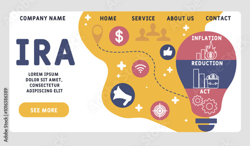 IRA - Inflation Reduction Act acronym. business concept background. vector illustration concept with keywords and icons. lettering illustration with icons for web banner, flyer, landing pag