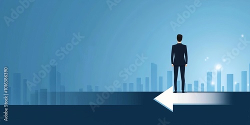 Businessman silhouette looking towards city skyline