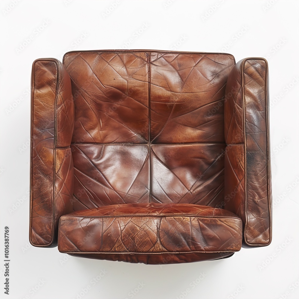 Obraz premium Top view of brown leather lounge chair isolated 