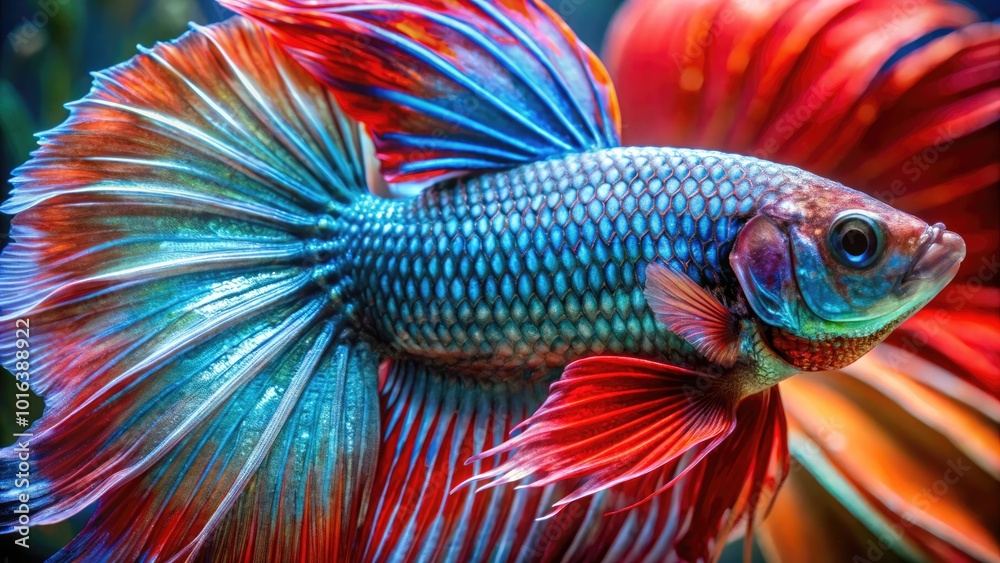 Vibrant close-up of a betta fish's intricate body, showcasing scales, fins, and organs in translucent skin, with detailed gills and delicate aquatic features. Vibrant close-up of a betta fish's intricate body, showcasing scales, fins, and organs in translucent skin, with detailed gills and delicate aquatic features.