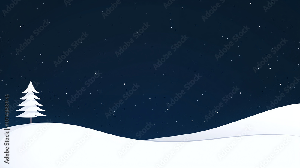 Naklejka premium Winter nights landscape with trees and snow - Simple background. 