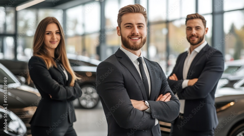 Business team at a luxury car dealership Business team at a luxury car dealership