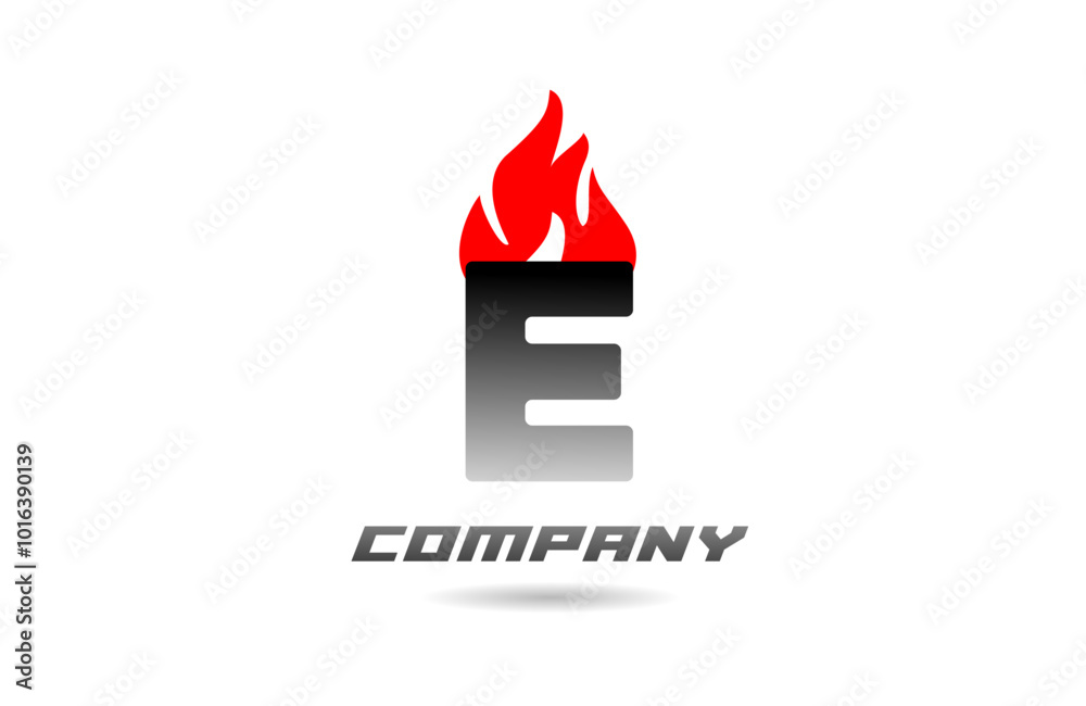 fire flames E red letter alphabet logo icon design with black gradient color for business and company