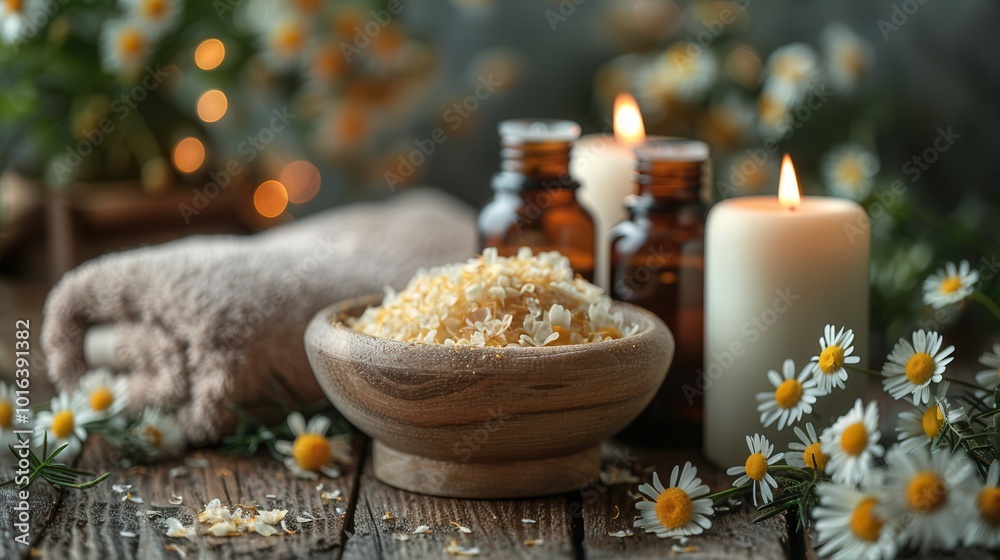 Calming Spa Scene with Candles and Flowers Calming Spa Scene with Candles and Flowers