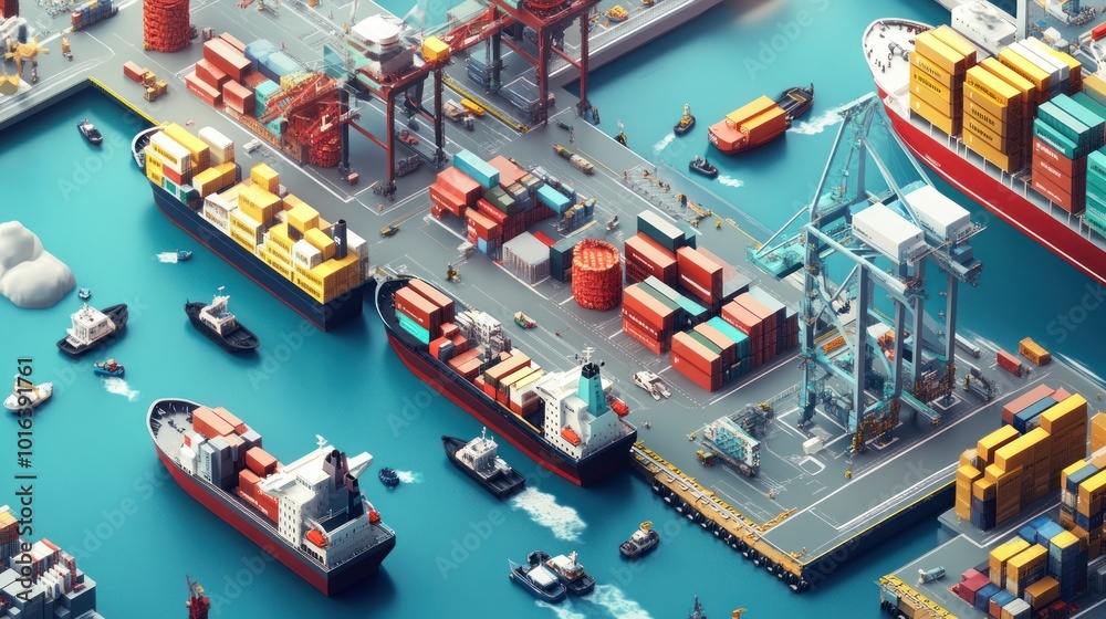 Obraz premium Global logistics hub with maritime, air, and land transport