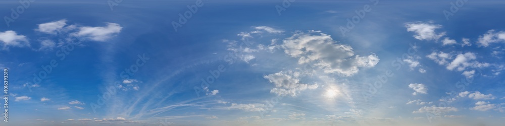 blue clear sky hdri 360 panorama with white clouds with zenith for use in 3d graphics as sky dome or edit drone shot as sky replacement blue clear sky hdri 360 panorama with white clouds with zenith for use in 3d graphics as sky dome or edit drone shot as sky replacement