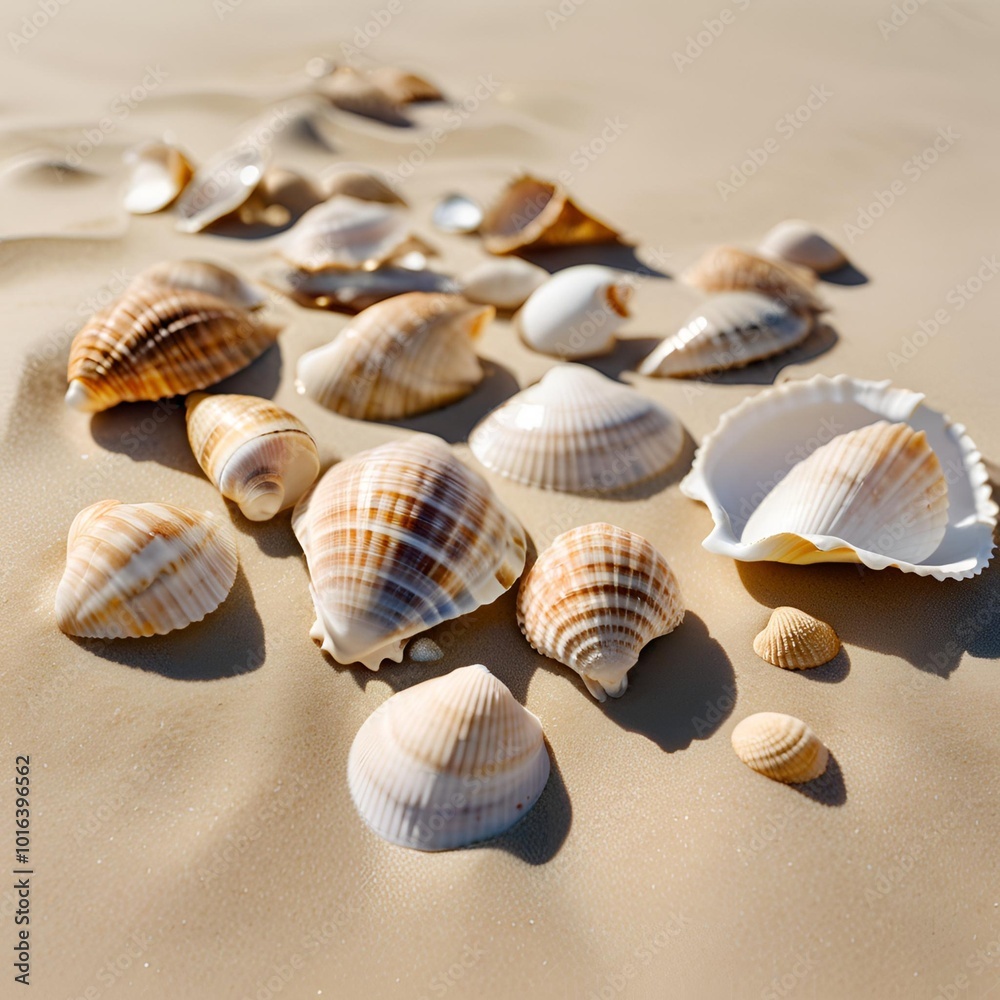 Sand and sea shells beach theme background isolated on white Sand and sea shells beach theme background isolated on white