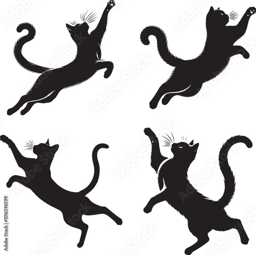 A graceful cat leaping silhouette in the air with one paw extended