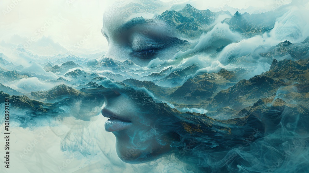 Fototapeta premium Ethereal Landscape Merging with Human Profile