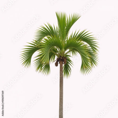 Illustration showcasing an isolated single palm tree against a crisp white backdrop