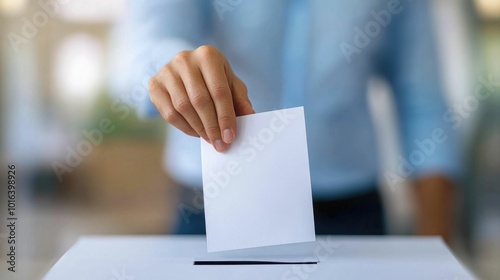 Close up view of a hand carefully placing a ballot inside a protective sleeve highlighting the secure voting process and the importance of civic participation in a democratic system