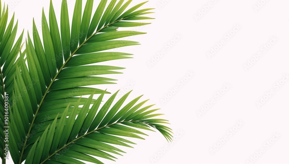 Fototapeta premium Illustrated palms with empty right half for textgraphics against a clean white backdrop