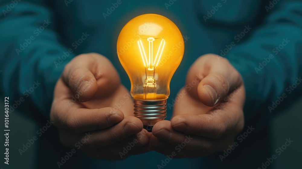 Close up of human hands carefully crafting a glowing clay lightbulb representing the process of molding creative ideas and harnessing innovation to drive business growth and success Close up of human hands carefully crafting a glowing clay lightbulb representing the process of molding creative ideas and harnessing innovation to drive business growth and success