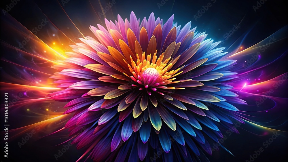 Panoramic abstract flowering bursting through the dark background Panoramic abstract flowering bursting through the dark background