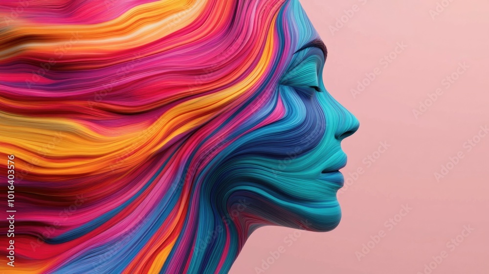 Abstract portrait with a head filled with vibrant swirling lines of color representing the concepts of innovation creative thinking and business development Abstract portrait with a head filled with vibrant swirling lines of color representing the concepts of innovation creative thinking and business development