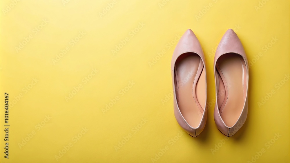 Aerial minimalist ballet flats on lemon background Aerial minimalist ballet flats on lemon background