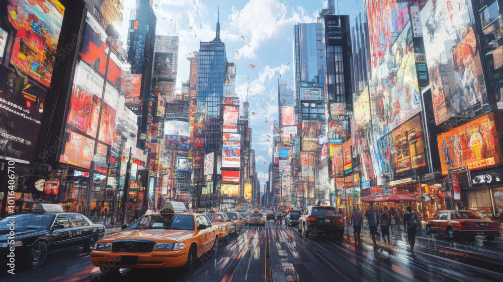 Obraz premium Experience the Vibrancy of Times Square: A Dynamic Urban Landscape Captured in Stunning Detail