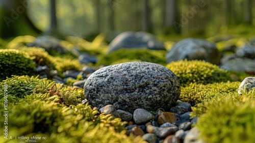 Tranquil Rocky Surface Surrounded by Green Moss