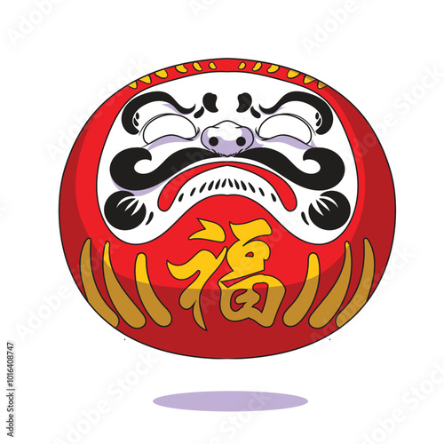 A Traditional Japanese Daruma Doll illustration on a White Background.