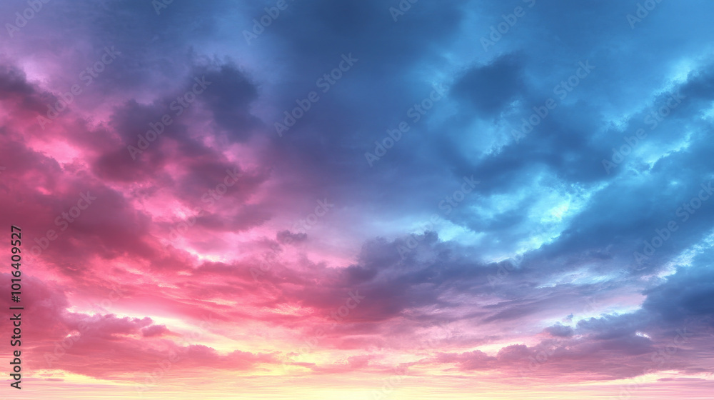 Fototapeta premium Vibrant pink and blue clouds fill the sky, creating a stunning natural display.