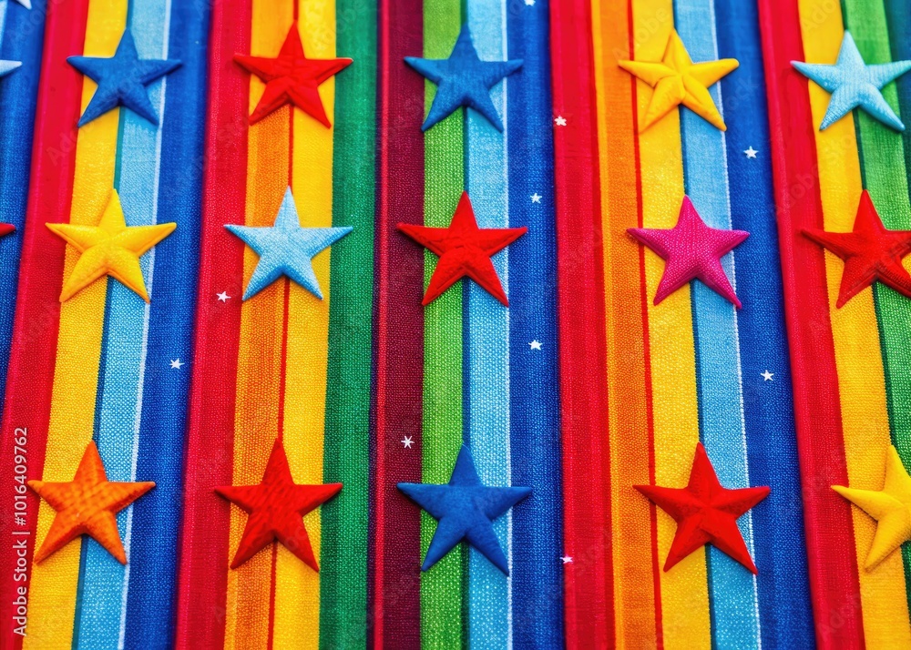 Fototapeta premium Bold Stripes and Stars Design with Vibrant Colors for Backgrounds, Textiles, and Creative Projects
