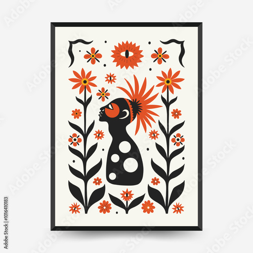 Abstract folk nordic art posters template. Modern trendy minimal style. Hand drawn design for wallpaper, wall decor, print, postcard, cover, template, banner.