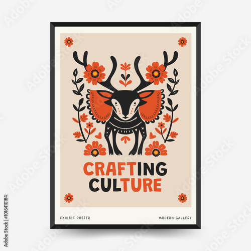 Abstract folk nordic art posters template. Modern trendy minimal style. Hand drawn design for wallpaper, wall decor, print, postcard, cover, template, banner.