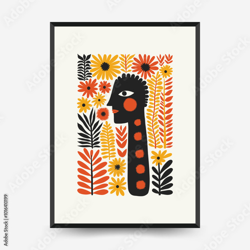Abstract folk nordic art posters template. Modern trendy minimal style. Hand drawn design for wallpaper, wall decor, print, postcard, cover, template, banner.