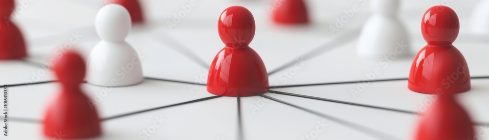 A network of red and white figurines connected by lines, symbolizing relationships or social connections.