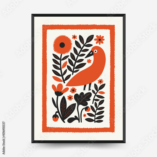 Abstract folk nordic art posters template. Modern trendy minimal style. Hand drawn design for wallpaper, wall decor, print, postcard, cover, template, banner.