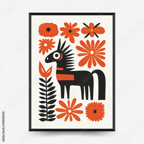 Abstract folk nordic art posters template. Modern trendy minimal style. Hand drawn design for wallpaper, wall decor, print, postcard, cover, template, banner.