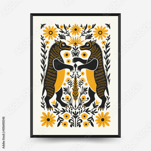 Abstract folk nordic art posters template. Modern trendy minimal style. Hand drawn design for wallpaper, wall decor, print, postcard, cover, template, banner.