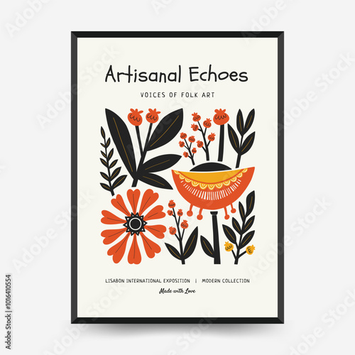 Abstract folk nordic art posters template. Modern trendy minimal style. Hand drawn design for wallpaper, wall decor, print, postcard, cover, template, banner.