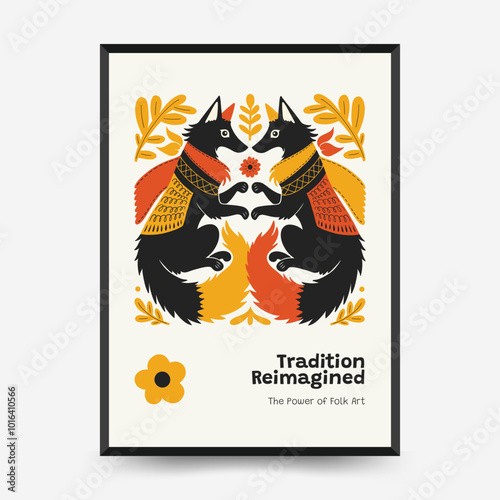 Abstract folk nordic art posters template. Modern trendy minimal style. Hand drawn design for wallpaper, wall decor, print, postcard, cover, template, banner.