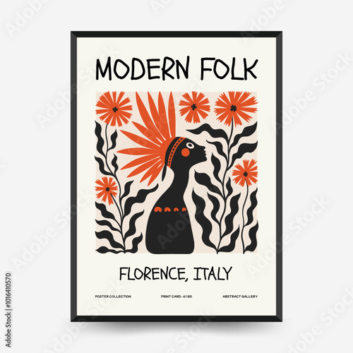 Abstract folk nordic art posters template. Modern trendy minimal style. Hand drawn design for wallpaper, wall decor, print, postcard, cover, template, banner.