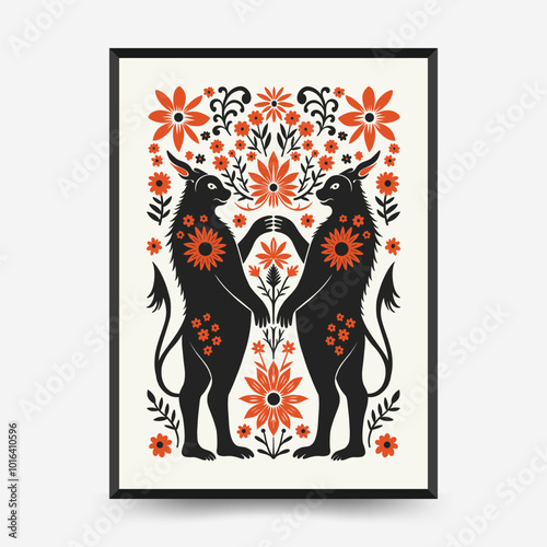 Abstract folk nordic art posters template. Modern trendy minimal style. Hand drawn design for wallpaper, wall decor, print, postcard, cover, template, banner.