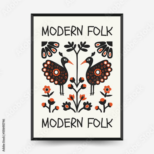 Abstract folk nordic art posters template. Modern trendy minimal style. Hand drawn design for wallpaper, wall decor, print, postcard, cover, template, banner.