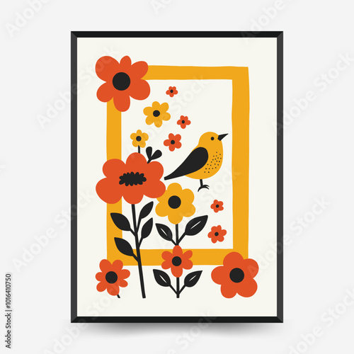 Abstract folk nordic art posters template. Modern trendy minimal style. Hand drawn design for wallpaper, wall decor, print, postcard, cover, template, banner.