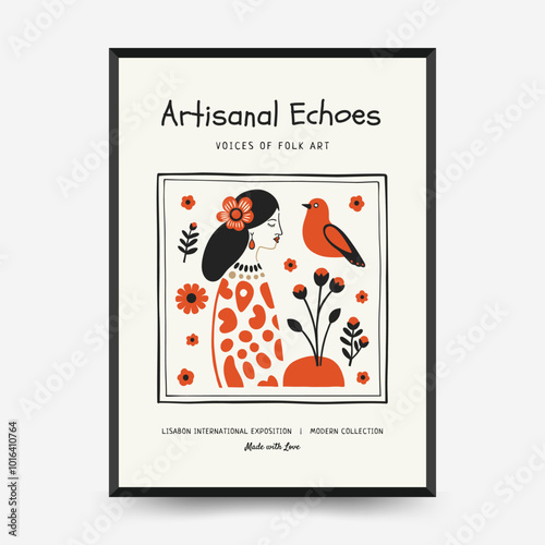 Abstract folk nordic art posters template. Modern trendy minimal style. Hand drawn design for wallpaper, wall decor, print, postcard, cover, template, banner.