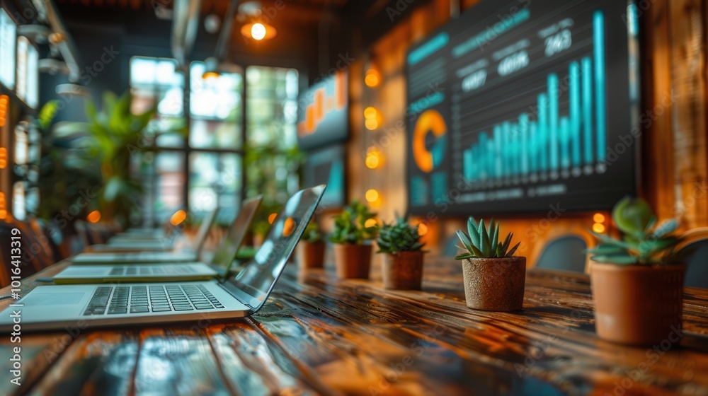 Modern Office Meeting Space with Data Visualization Modern Office Meeting Space with Data Visualization