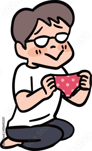 下着を持って嬉しそうな男性